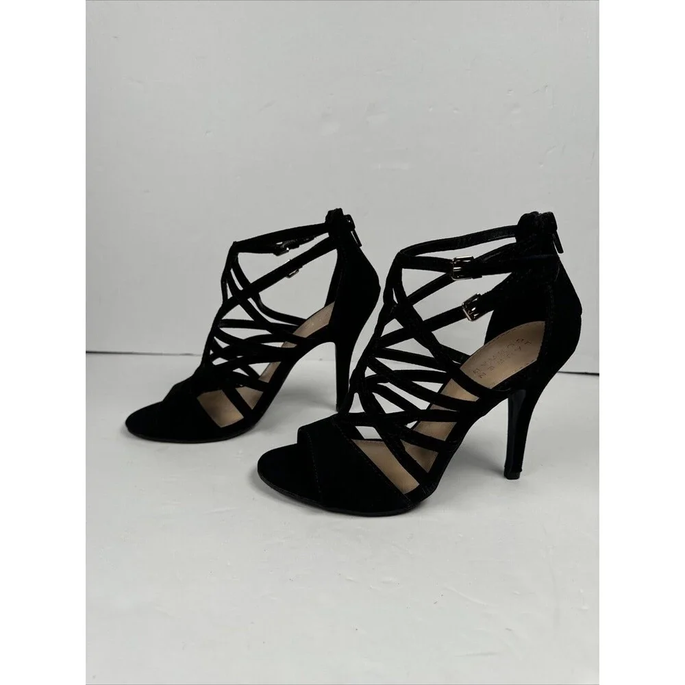 Lauren Conrad Black‎ Stappy open-toed shoes size 6.5 Stiletto Heels Back Zip